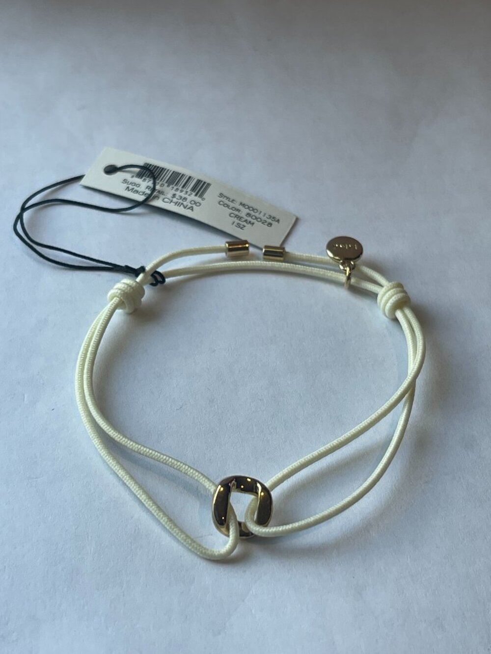 Marc Jacobs Adjustable Cream String Bracelet w/ Charm - NWT